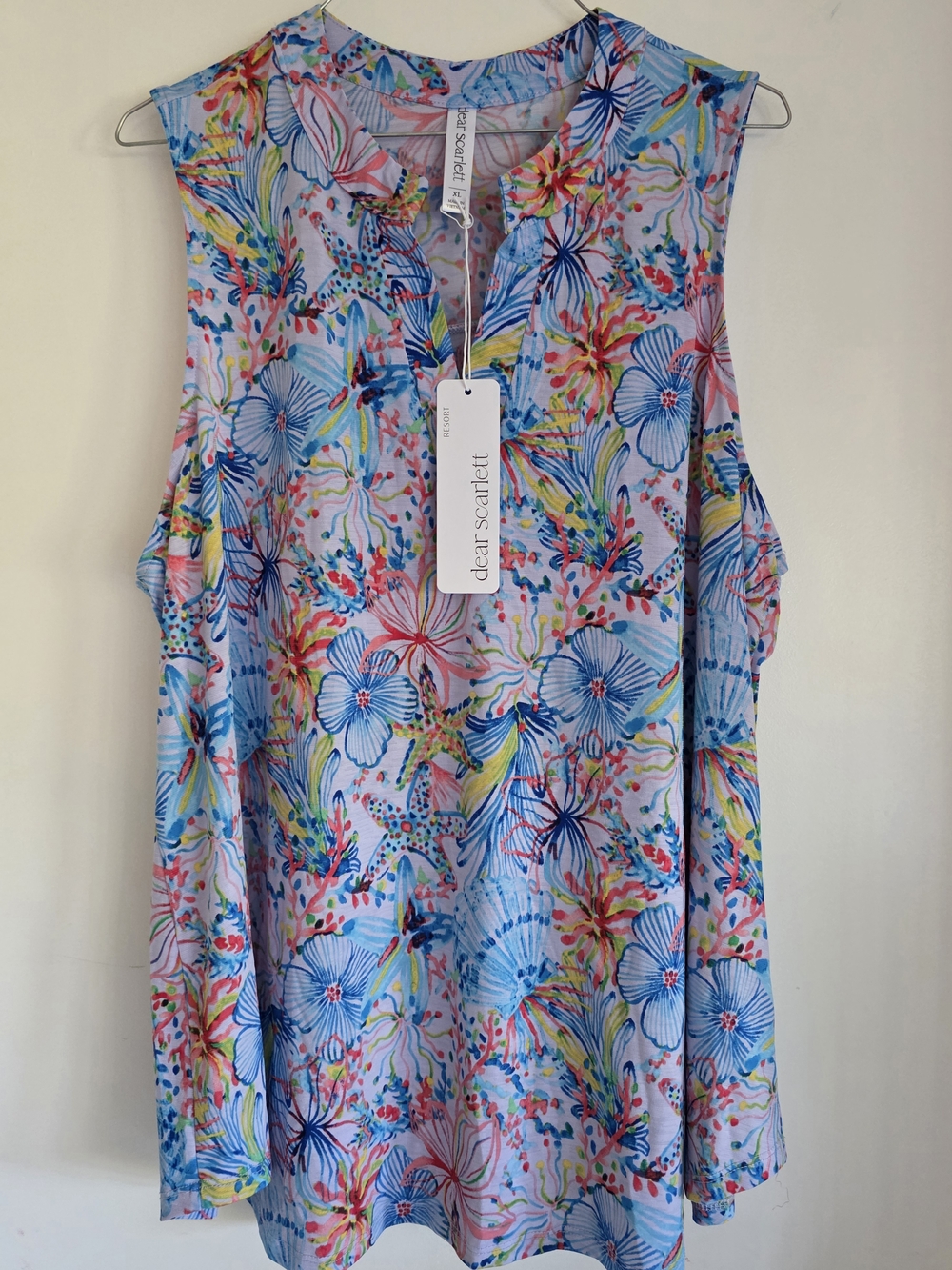 Dear Scarlett Floral Sleeveless Tank Top in Blue, Pink, Yellow XL